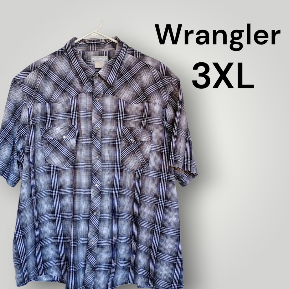 Wrangler Wrancher Western style shirt black gray pearl snaps men's size 3xl